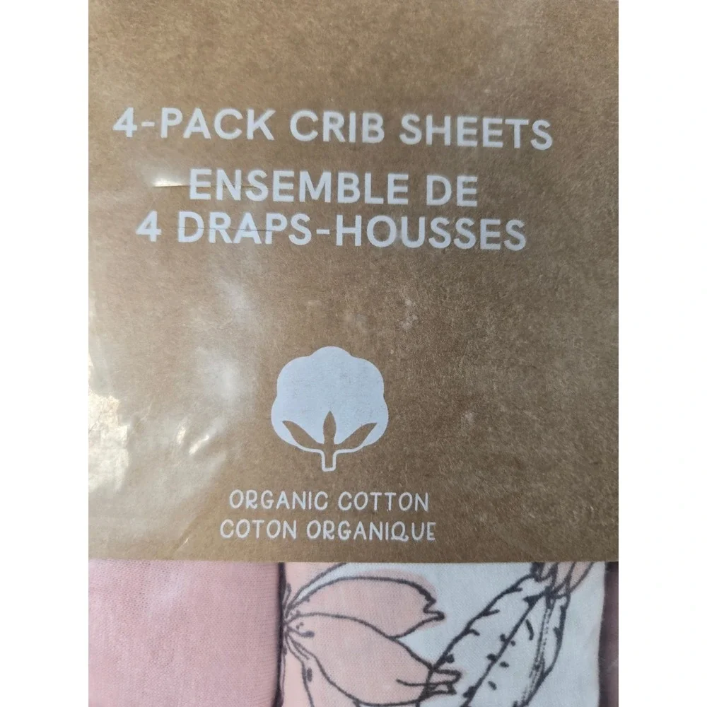 The Peanutshell 4-Pack Organic Cotton Crib Sheets Pink Floral Nursery NEW